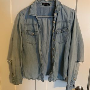 Forever 21 Jean shirt with elbow holes. Size L, fits like M